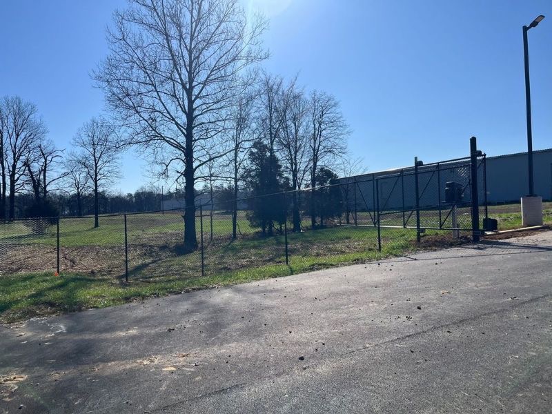 Completed commercial chain link fencing at Four Roses Distillery