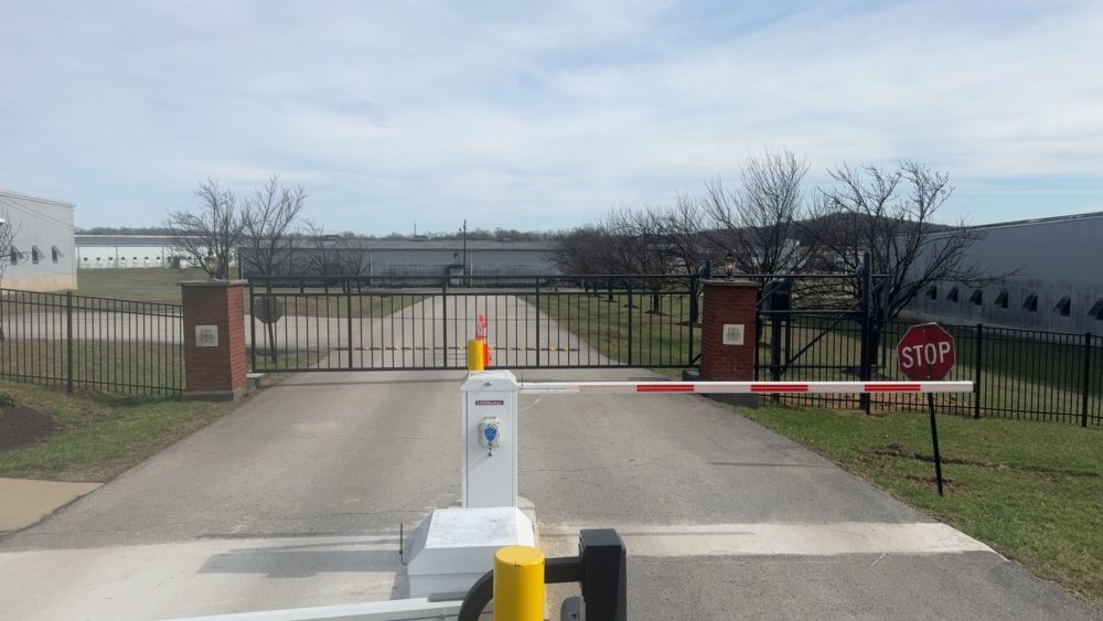 Four Roses Distillery custom 35-foot commercial entrance gate with barrier arm