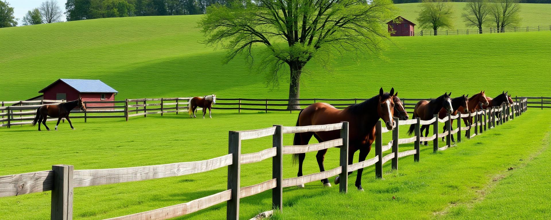Lexington Kentucky horse farm with white board fencing